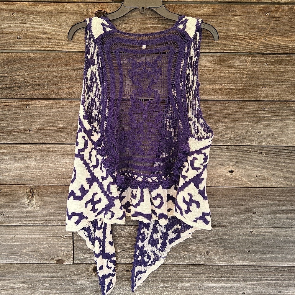 MOTH Anthropologie Purple & White Patterned Sleeveless Vest Size M/ L - Picture 7 of 9